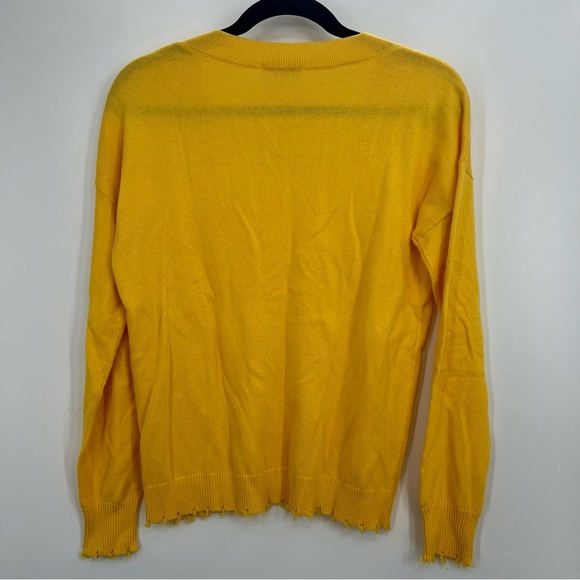 J. Society Women Yellow Distressed V-Neck Knit Pullover Sweater Top Small - Picture 5 of 7